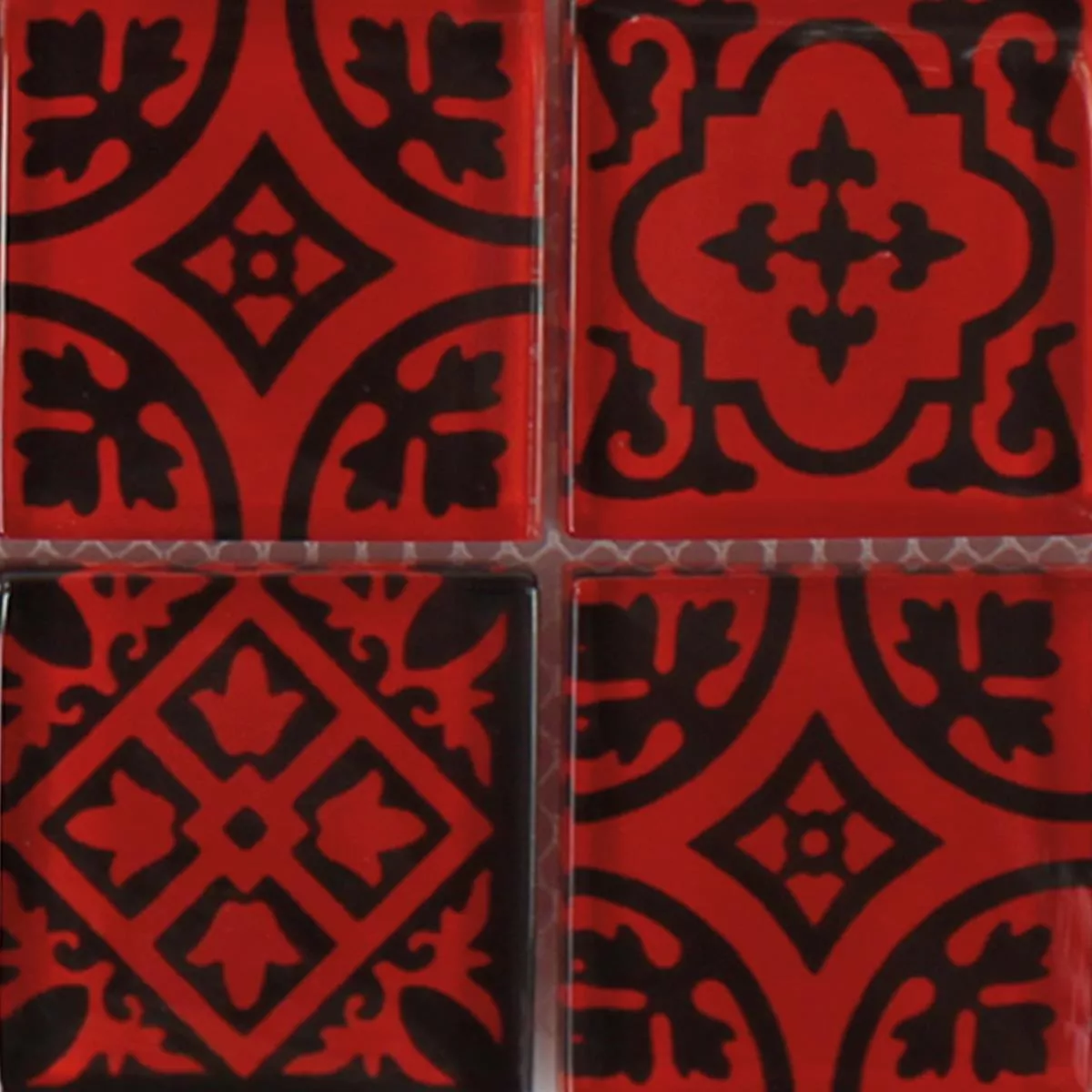 Muestra Azulejos De Mosaico Cristal Barock Ornamento Rojo