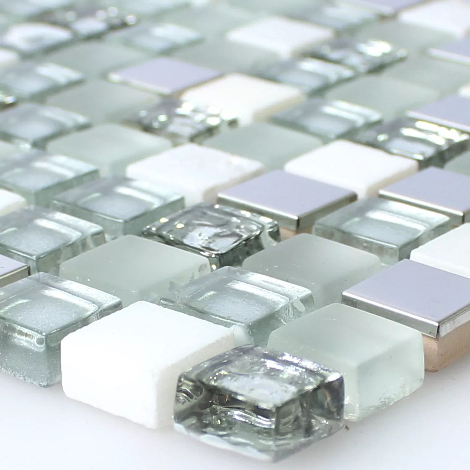 Muestra Azulejos De Mosaico Cristal Acero Inoxidable Piedra Natural Blanco Plateado