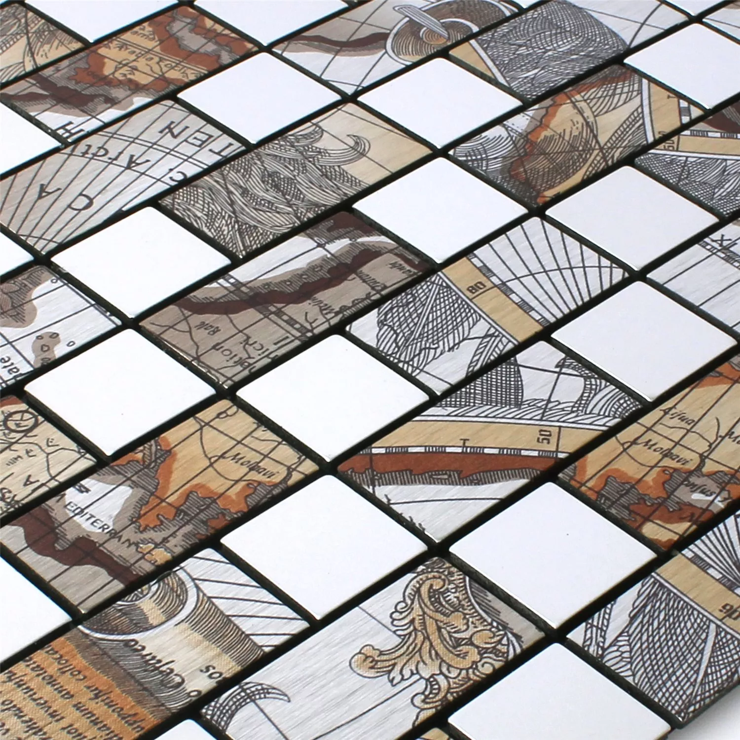 Azulejos De Mosaico Metal Autoadhesivo Pinta Mapa Del Mundo Plateado Rectángulo