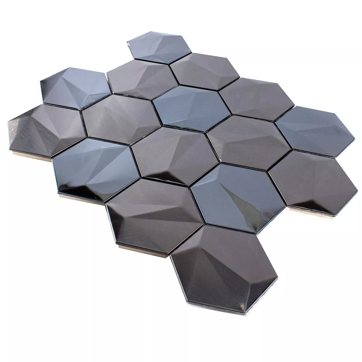 Muestra Acero Inoxidable Azulejos De Mosaico Durango Hexagonales 3D Marrón