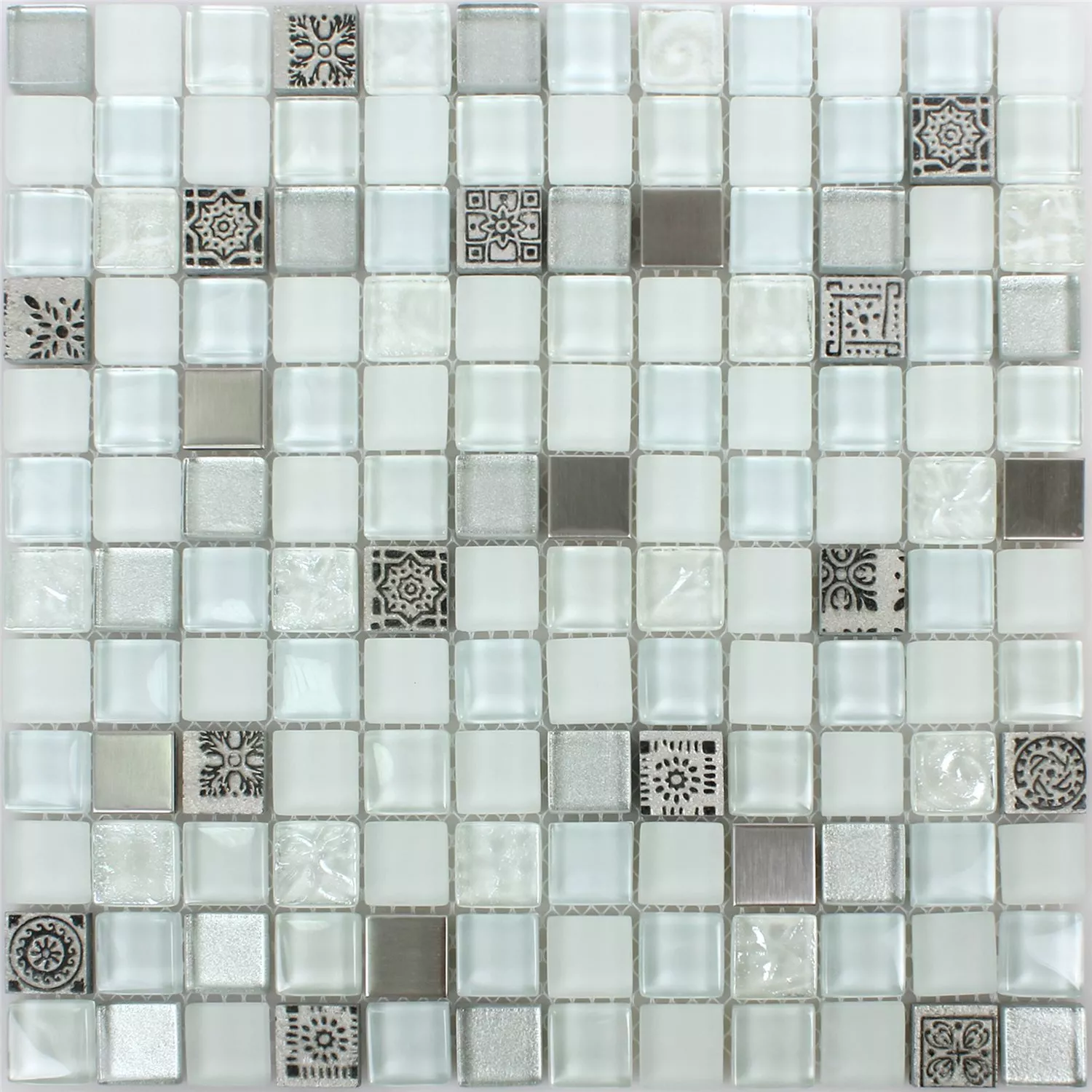 Azulejos De Mosaico Cristal Resina Acero Inoxidable Mezcla Gramos Blanco