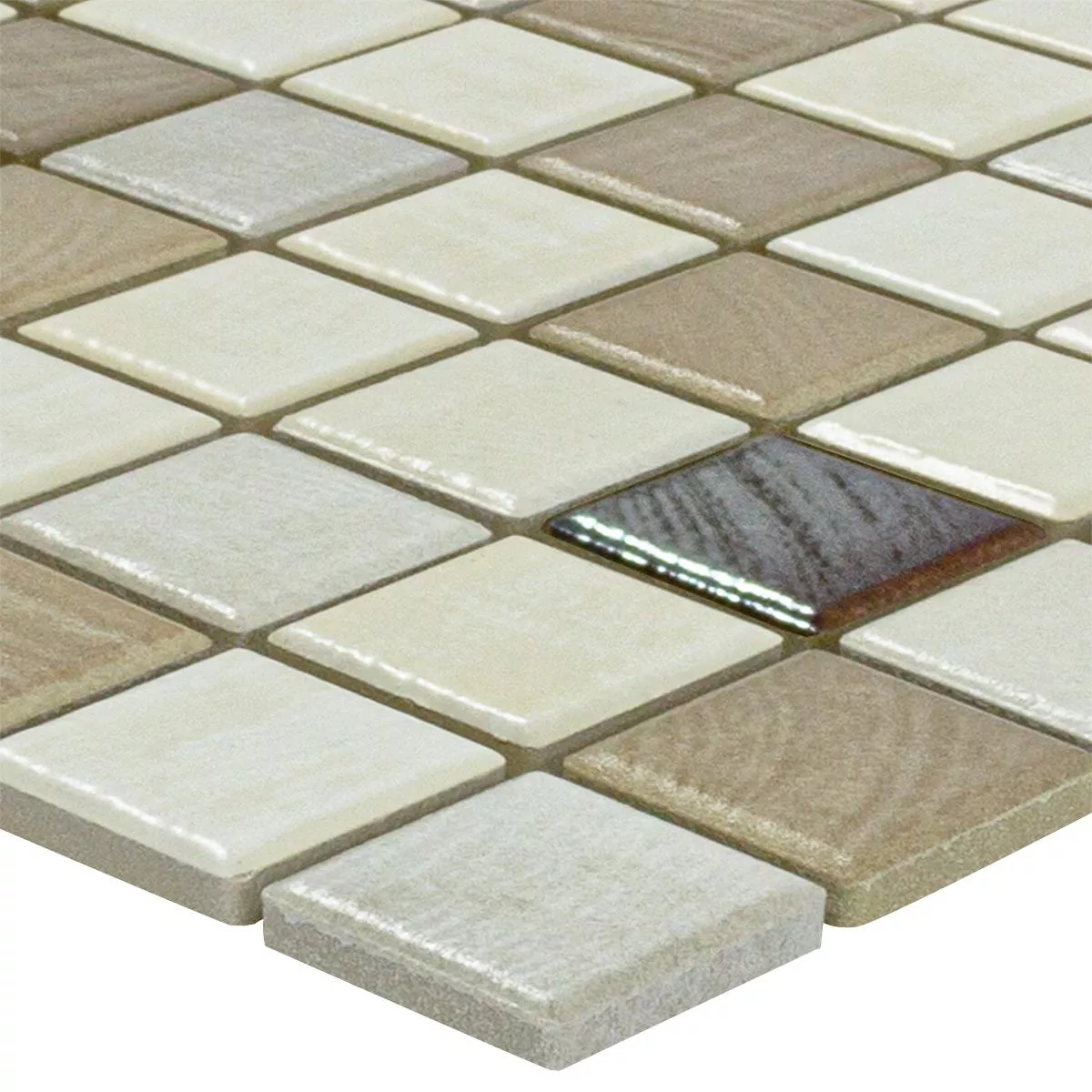 Mosaico Cerámico Azulejos Luminara Aspecto de Madera Marrón Plateado