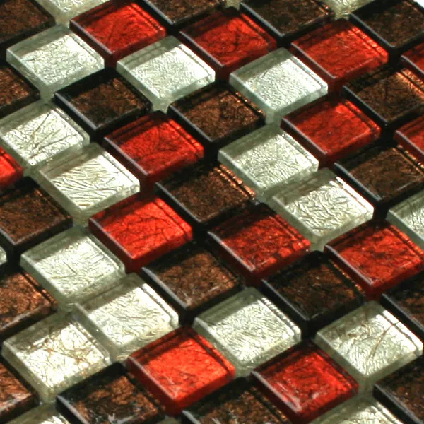 Mosaico De Cristal Azulejos 23x23x8mm Rojo Marrón Plateado Metal