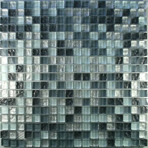 Mosaico De Cristal Azulejos 15x15x8mm Plateado Gris
