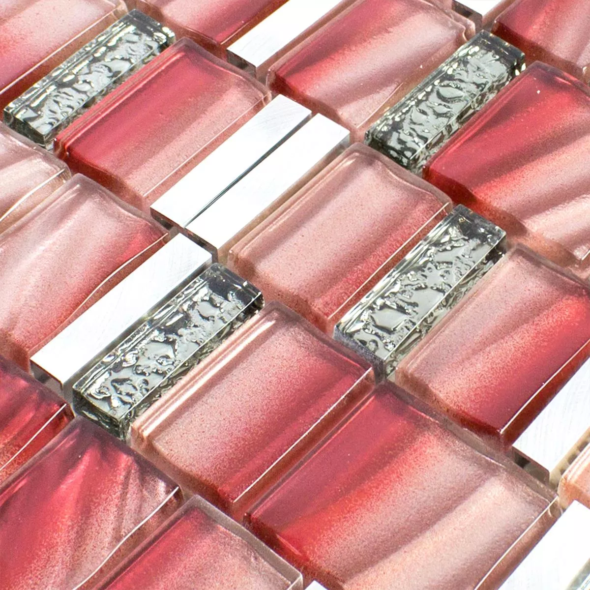 Muestra Cristal Metal Azulejos De Mosaico Union Rojo Plateado