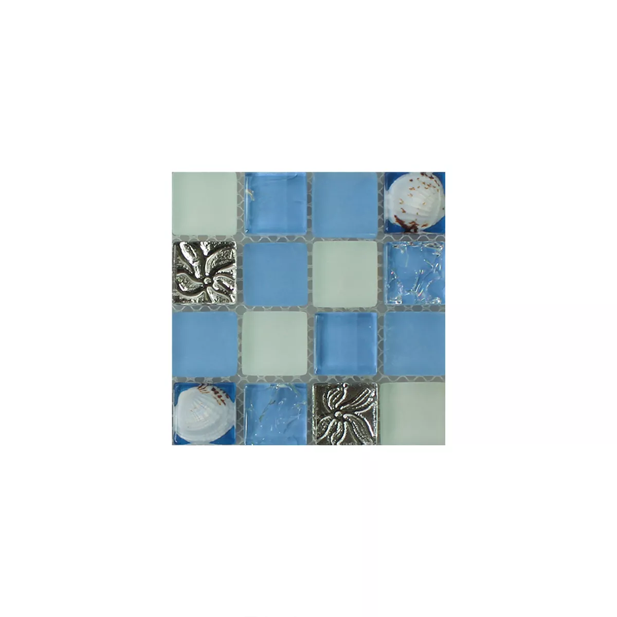 Muestra Azulejos De Mosaico Cristal Concha Byron Azul Mezcla