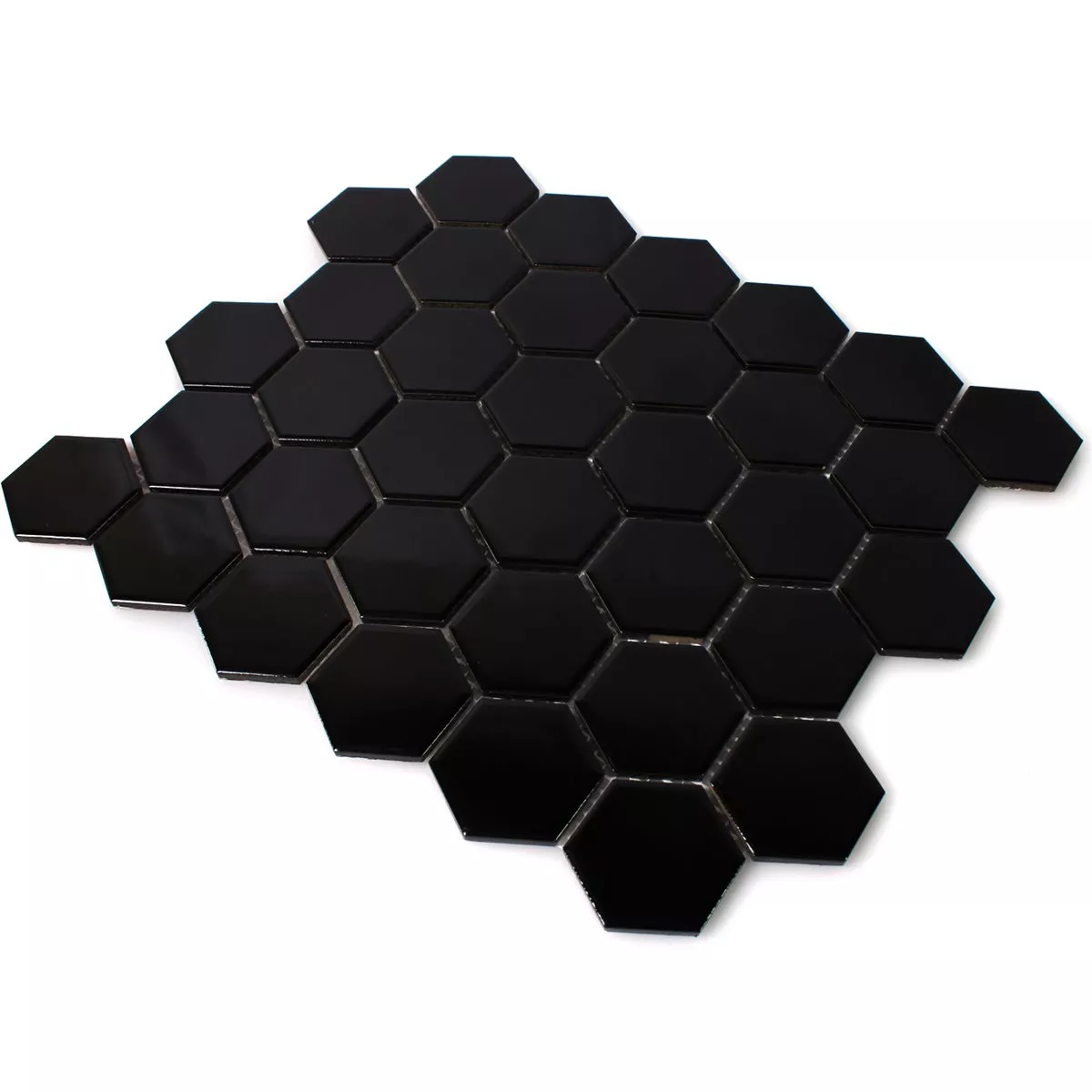 Muestra Azulejos De Mosaico Cerámica Hexagonales Negro Brillante H51
