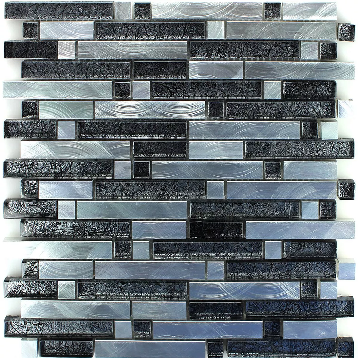 Muestra Azulejos De Mosaico Cristal Auminio Composite Negro Plateado