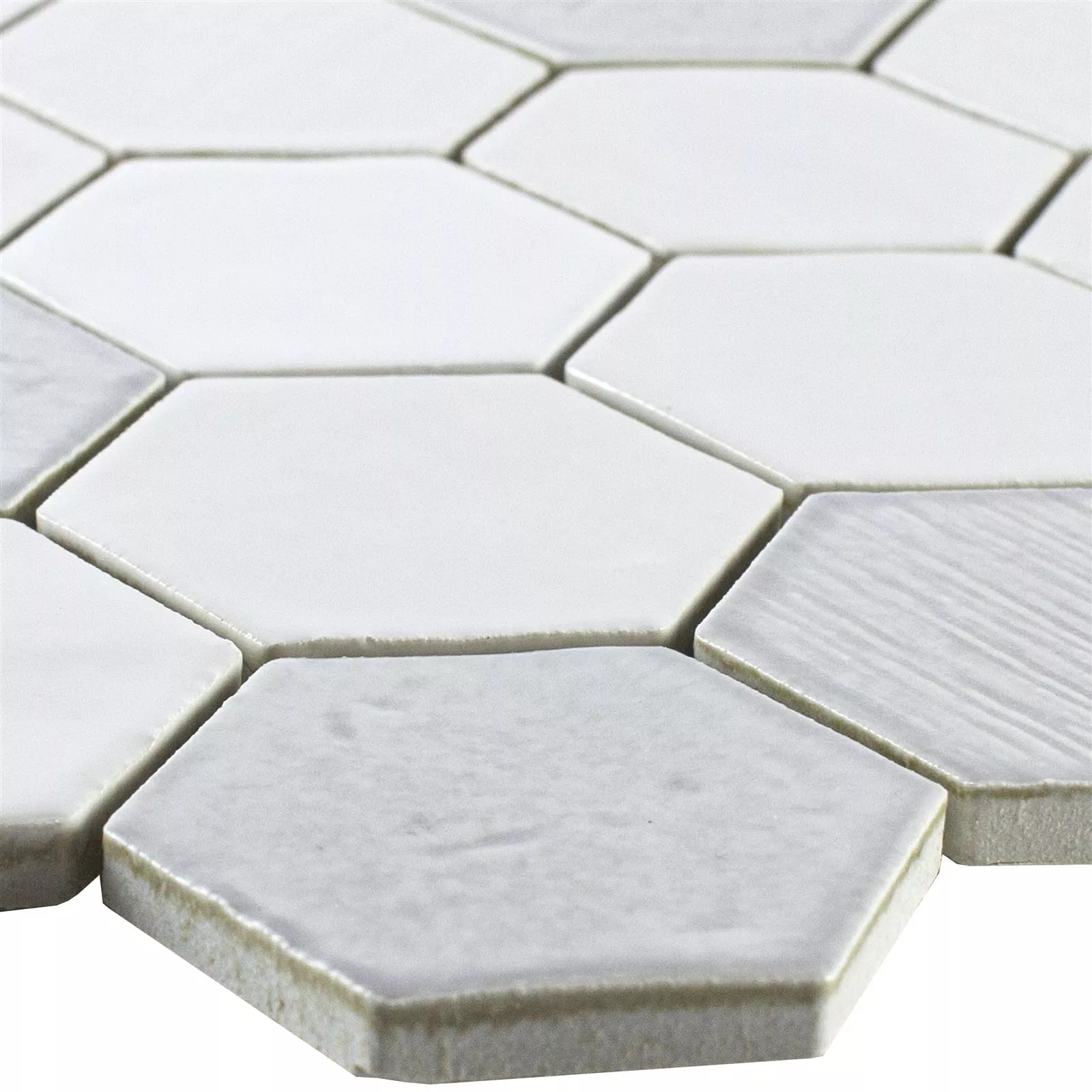 Cerámica Azulejos De Mosaico Roseburg Hexagonales Brillante Blanco