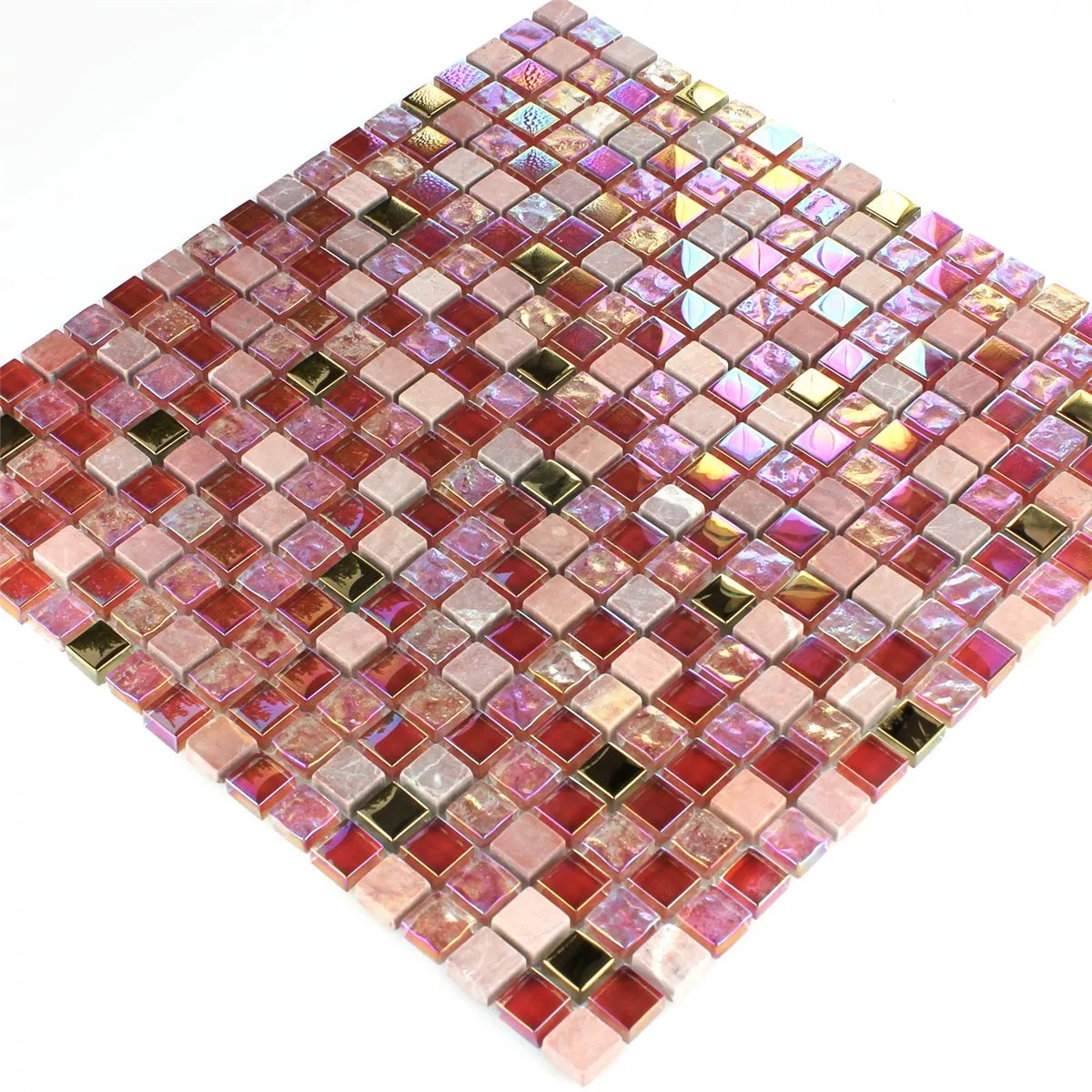 Azulejos De Mosaico Nexus Cristal Piedra Natural Rojo Rosa Oro
