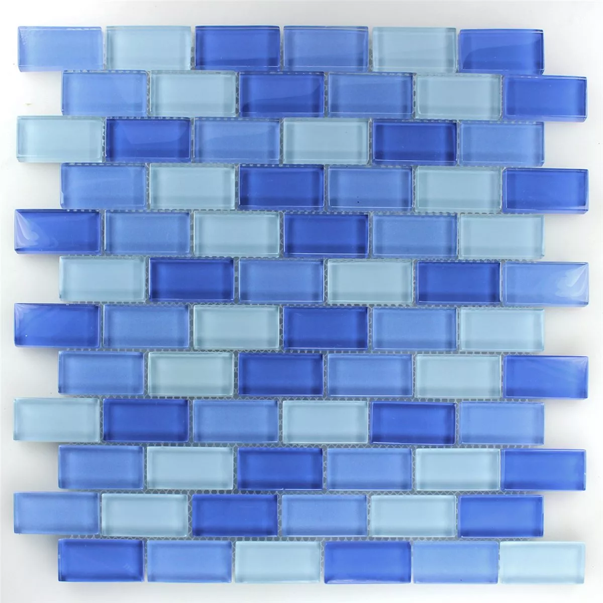 Muestra Azulejos De Mosaico Cristal Brick Azul Claro Mezcla 