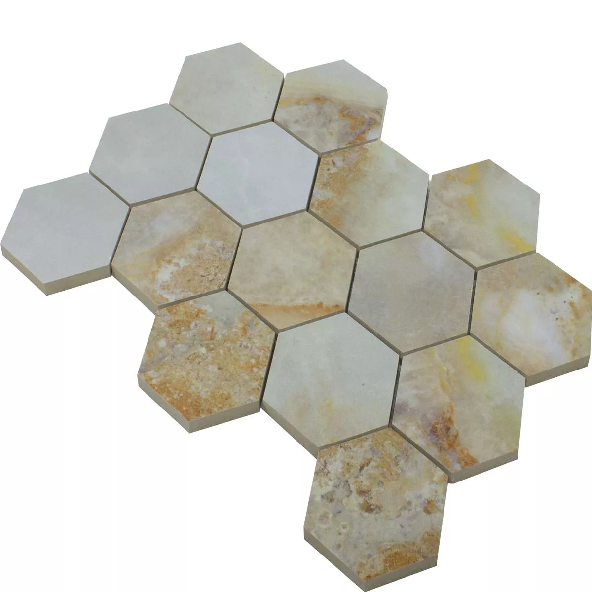 Mosaico Cerámico Azulejos Naftalin Hexagonales Marrón Blanco