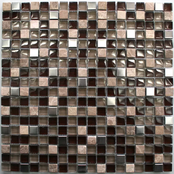 Azulejos De Mosaico Cristal Mármol Acero Inoxidable 15x15x8mm Marrón Mezcla