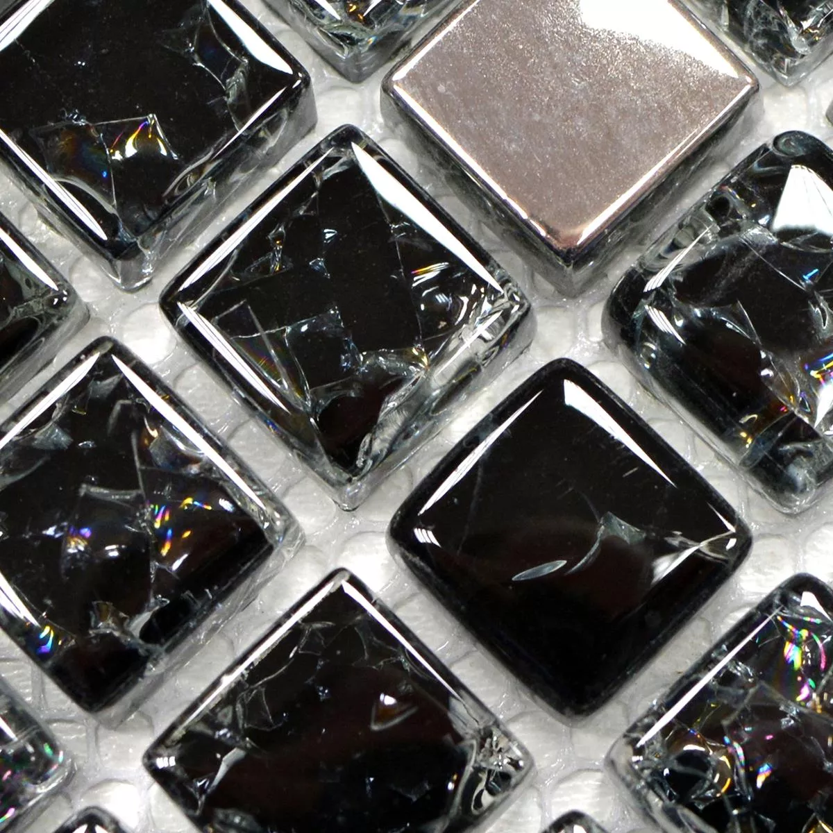 Muestra Mosaico De Cristal Azulejos Alish Negro Plateado