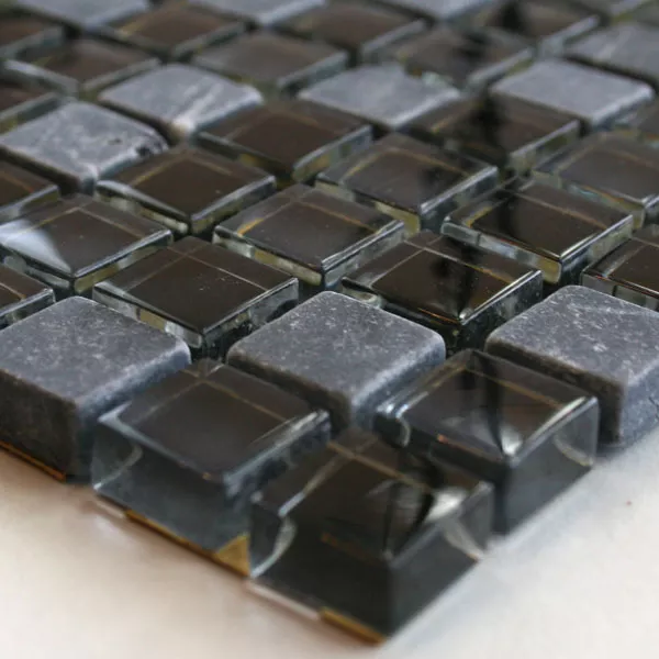 Azulejos De Mosaico Cristal Mármol 15x15x8mm Negro Mezcla