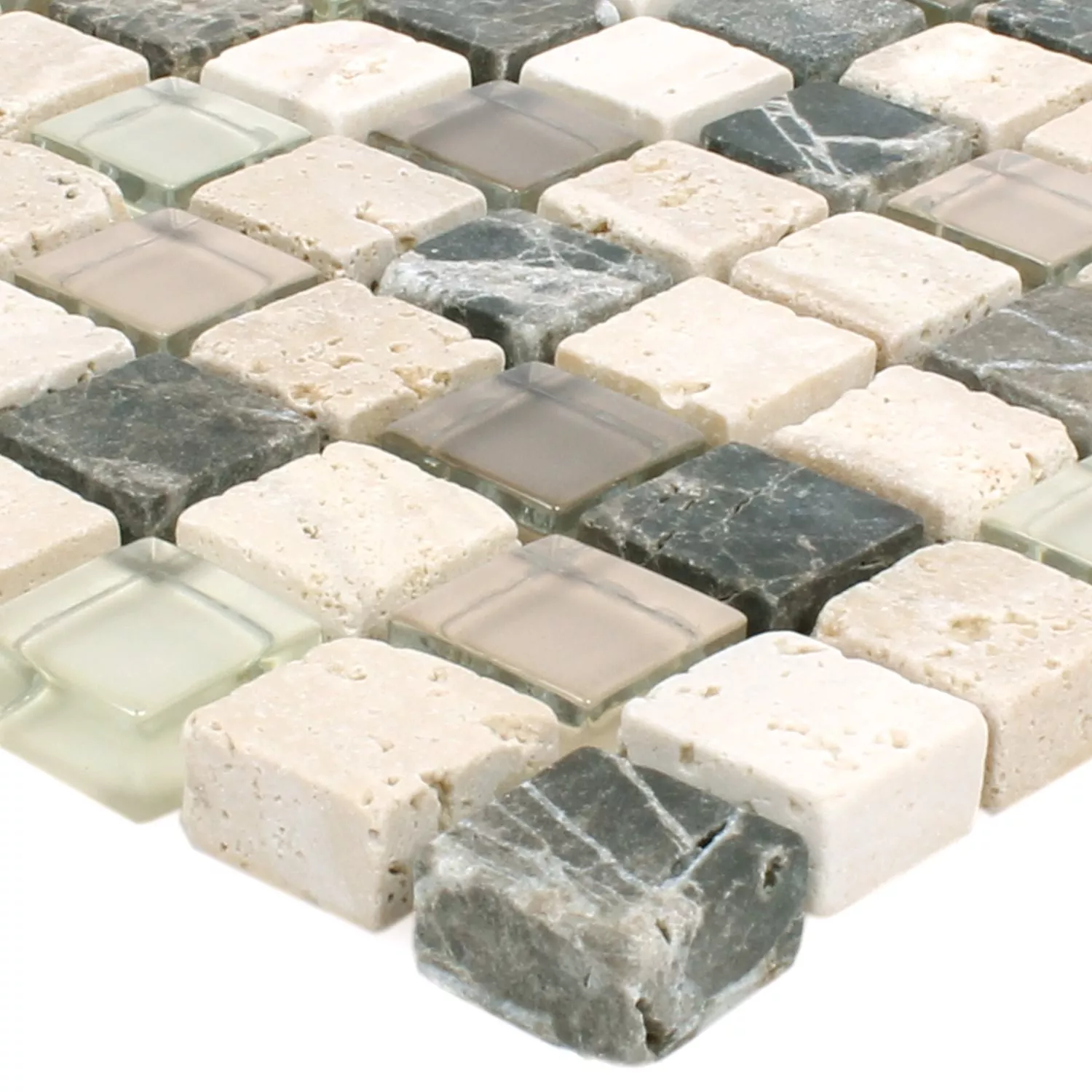 Muestra Azulejos De Mosaico Milos Cristal Piedra Natural Mezcla Marrón Beige Cuadrado