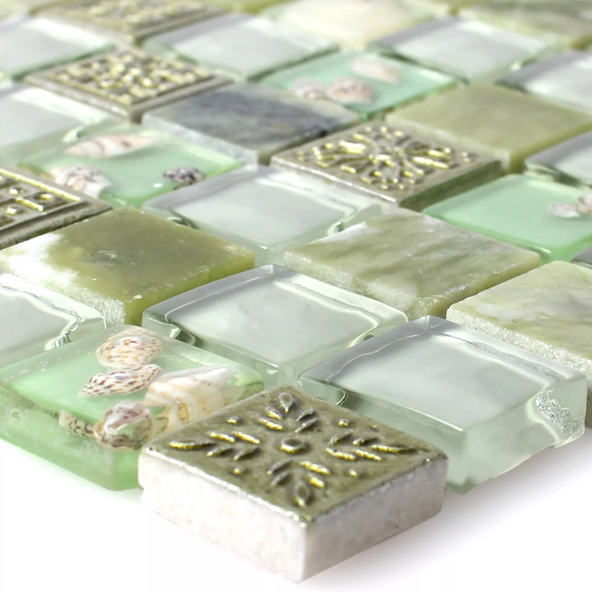 Muestra Mosaico De Cristal Azulejos De Piedra Natura Tatvan Concha Verde