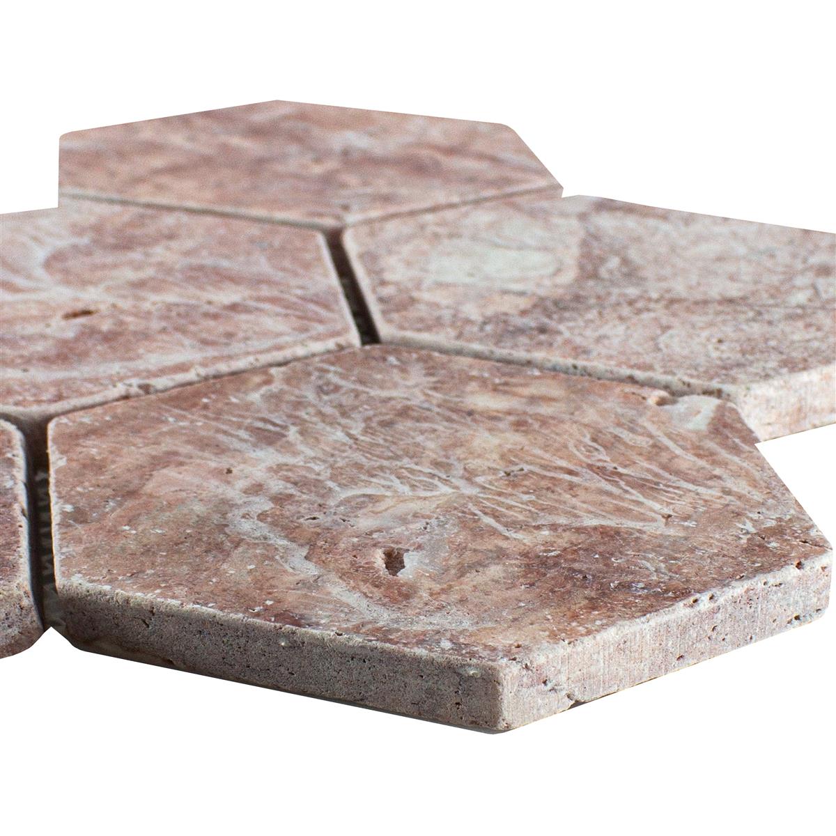 Travertino Piedra Natural Azulejos De Mosaico Mercado Hexagonales Rojo