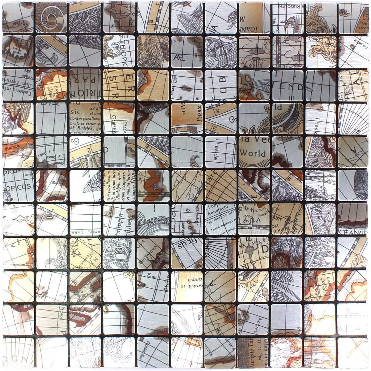 Muestra Azulejos De Mosaico Metal Autoadhesivo Pinta Mapa Del Mundo Plateado