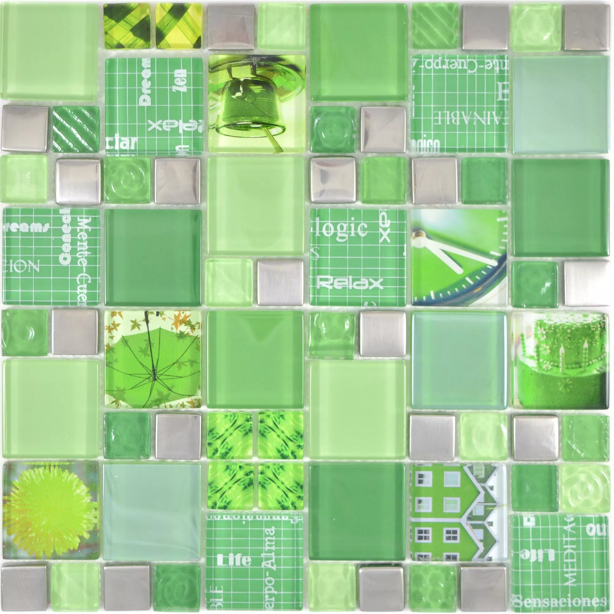 Muestra Mosaico De Cristal Azulejos Nemesis Verde Plateado