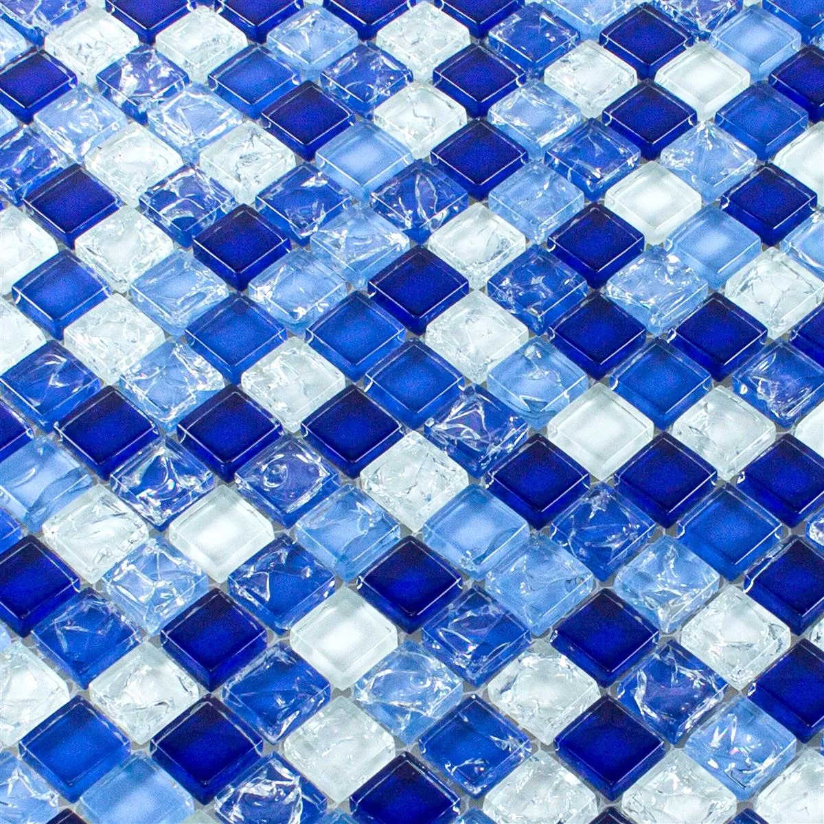 Muestra Mosaico de Cristal Azulejos Overland Azul Blanco