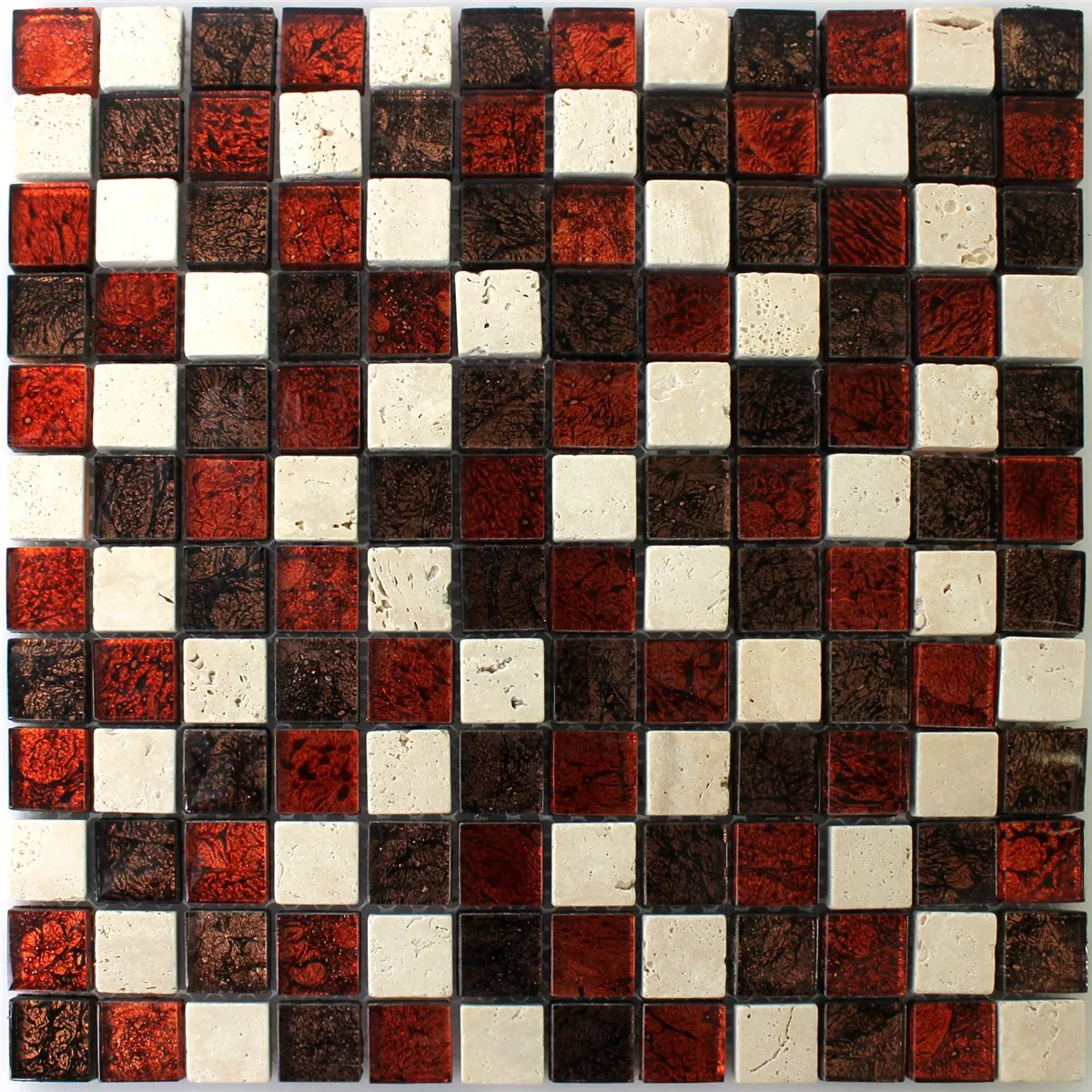 Muestra Azulejos De Mosaico Piedra Natural Cristal Rojo Marrón Beige