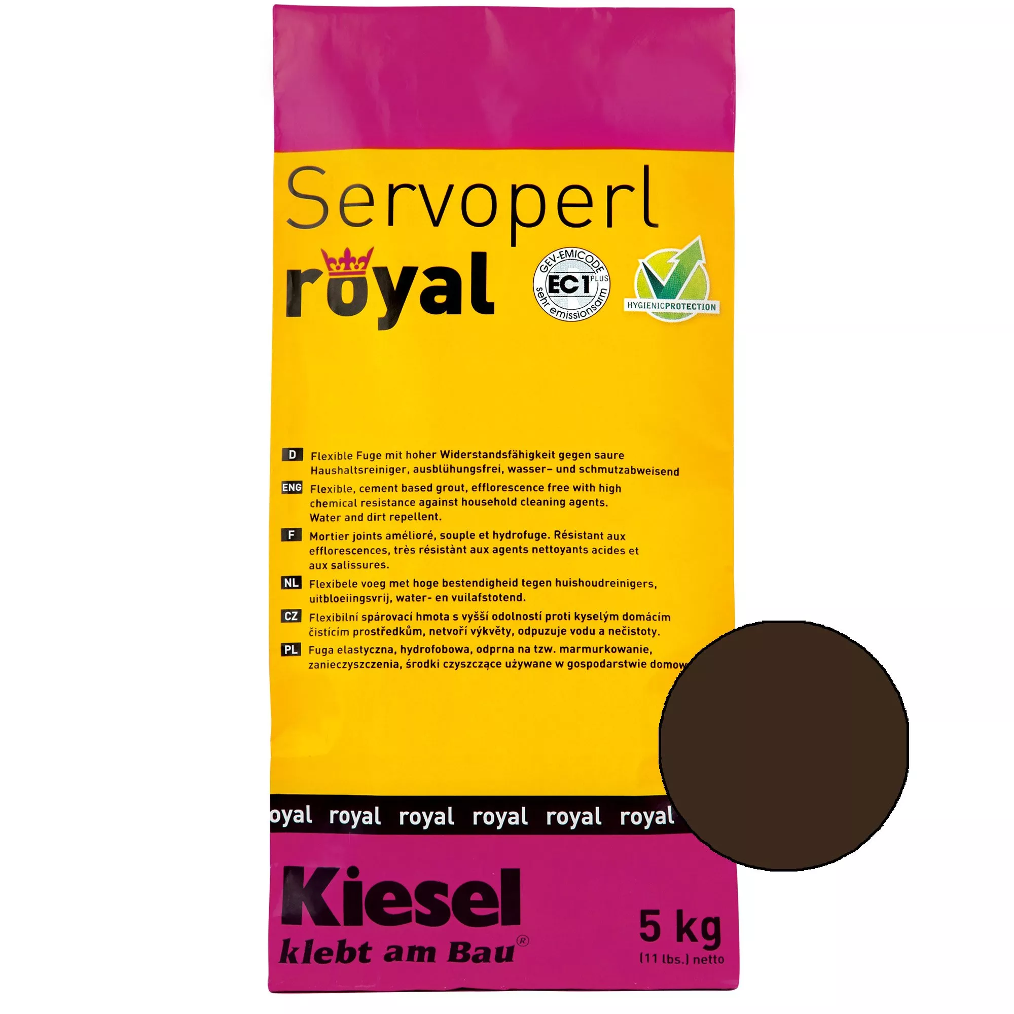 Kiesel Servoperl Royal - Junta Flexible Que Repele El Agua Y La Suciedad (café 5KG)