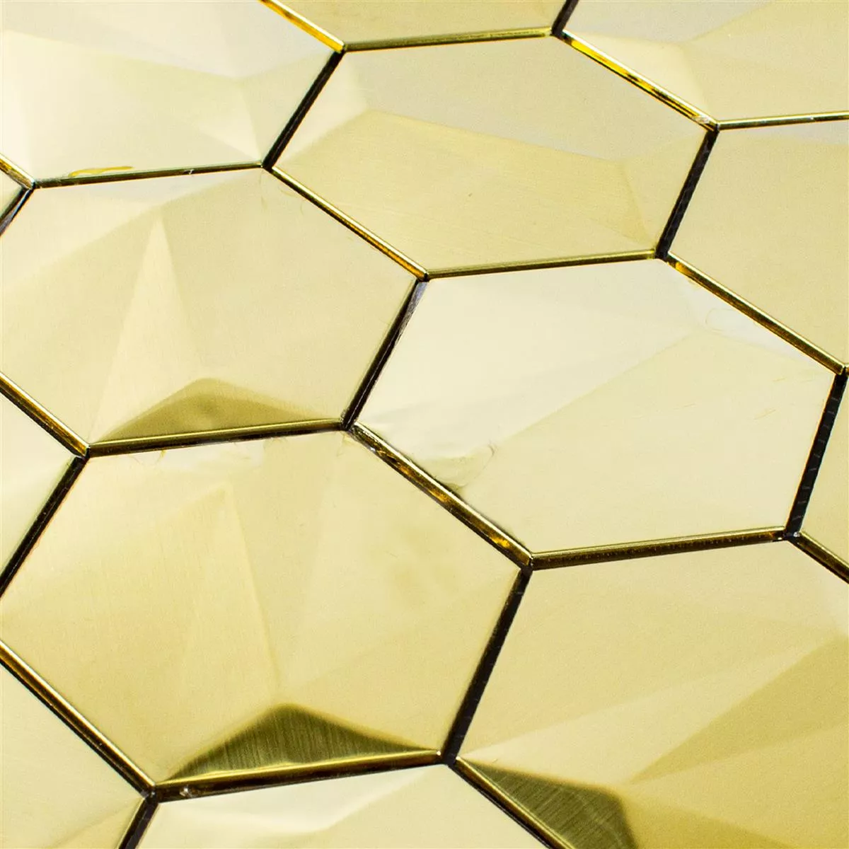 Muestra Acero Inoxidable Azulejos De Mosaico Durango Hexagonales 3D Oro
