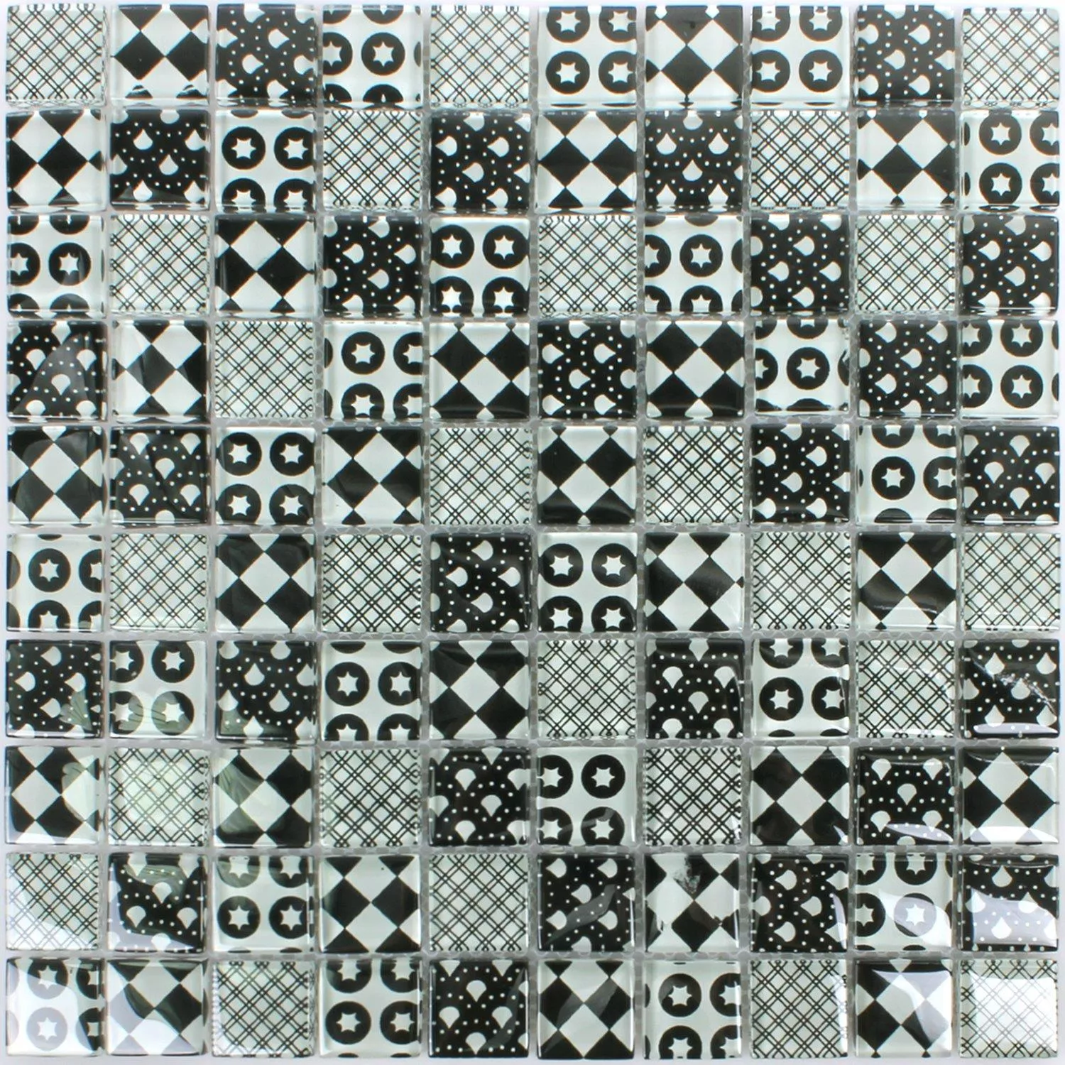 Azulejos De Mosaico Cristal Rainbow Negro Blanco