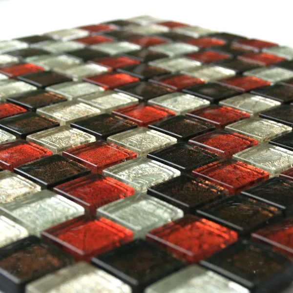 Muestra Mosaico De Cristal Azulejos  Rojo Marrón Plateado Metal