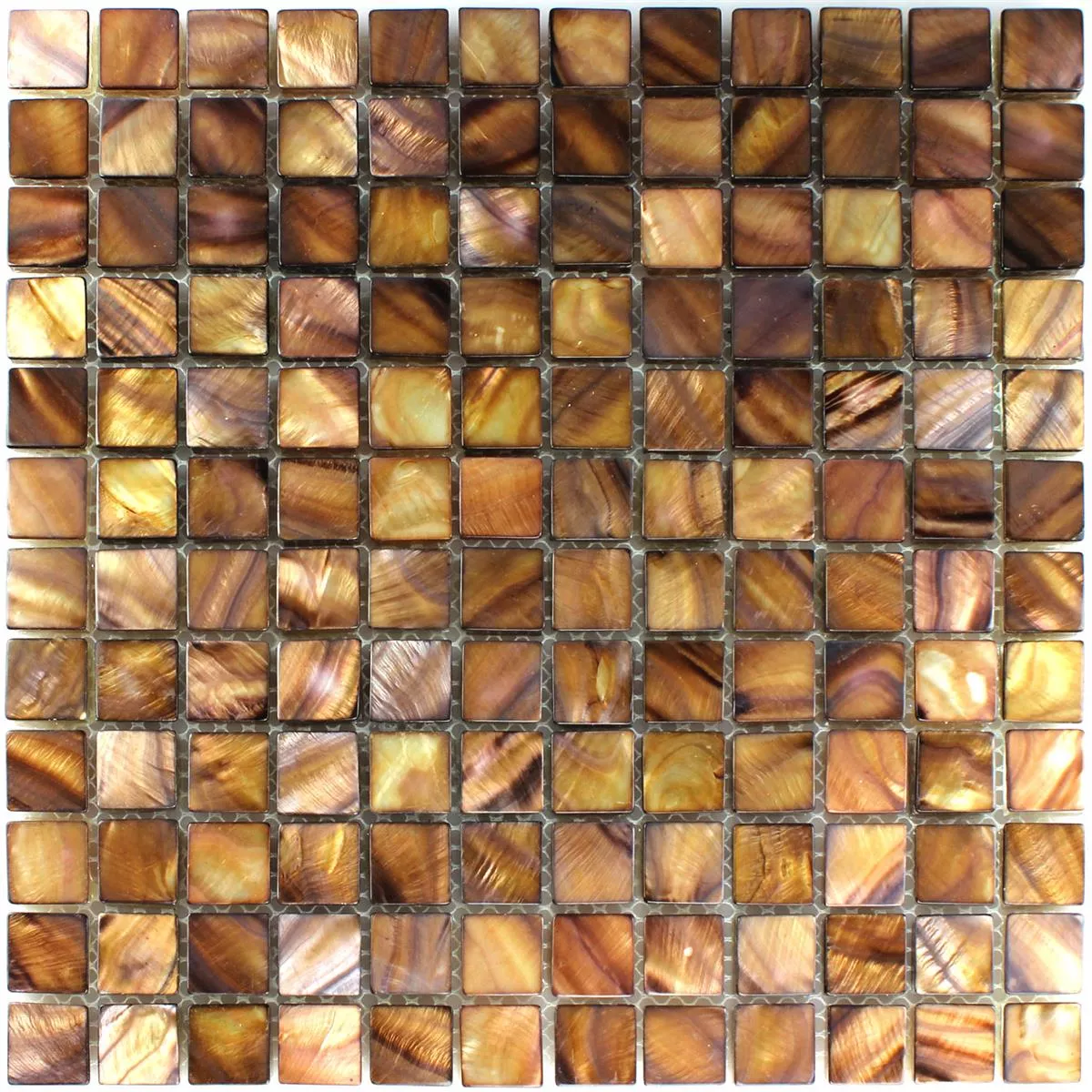 Muestra Azulejos De Mosaico Cristal Efecto Nacarado Marrón Oro 