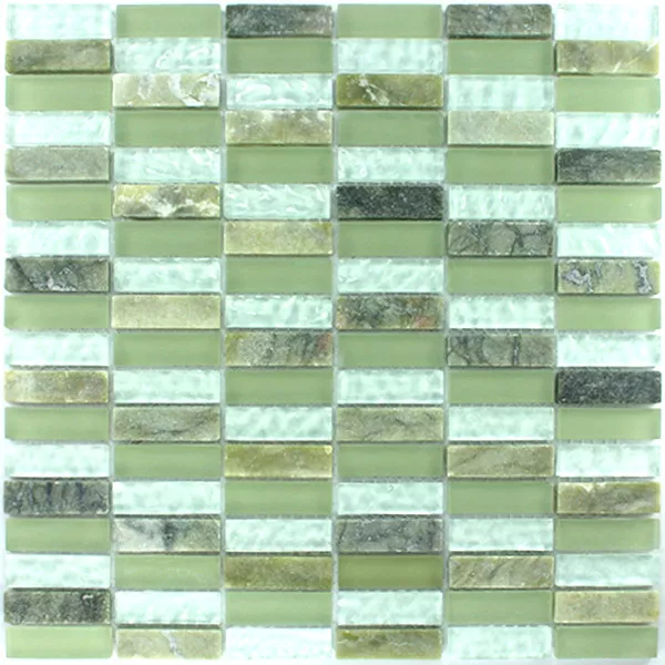 Muestra Azulejos De Mosaico Cristal Mármol  Verde Mezcla Sticks
