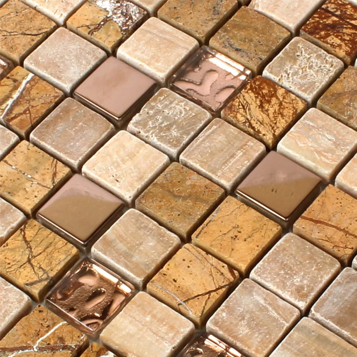 Azulejos De Mosaico Cristal Piedra Natural Acero Inoxidable Marrón Mezcla