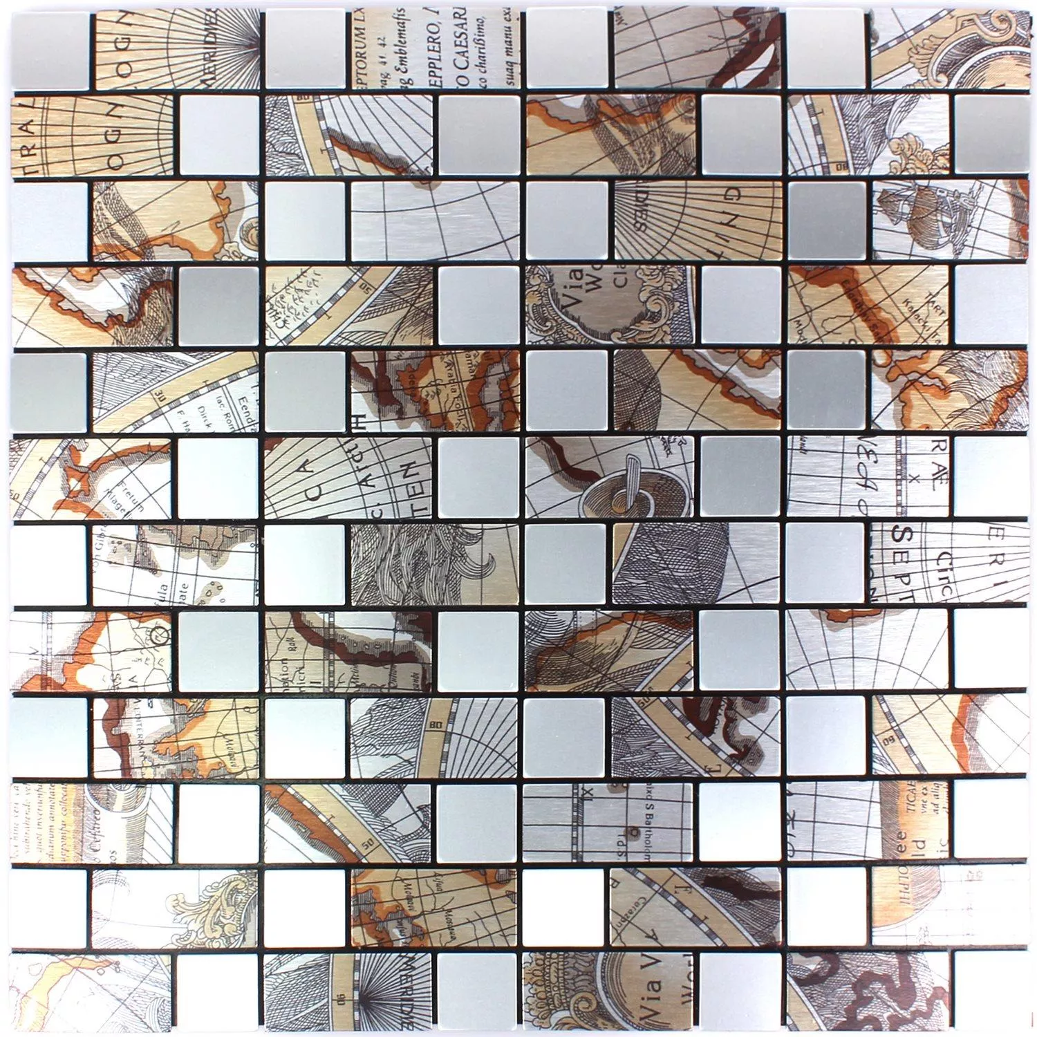 Muestra Azulejos De Mosaico Metal Autoadhesivo Pinta Mapa Del Mundo Plateado Rectángulo
