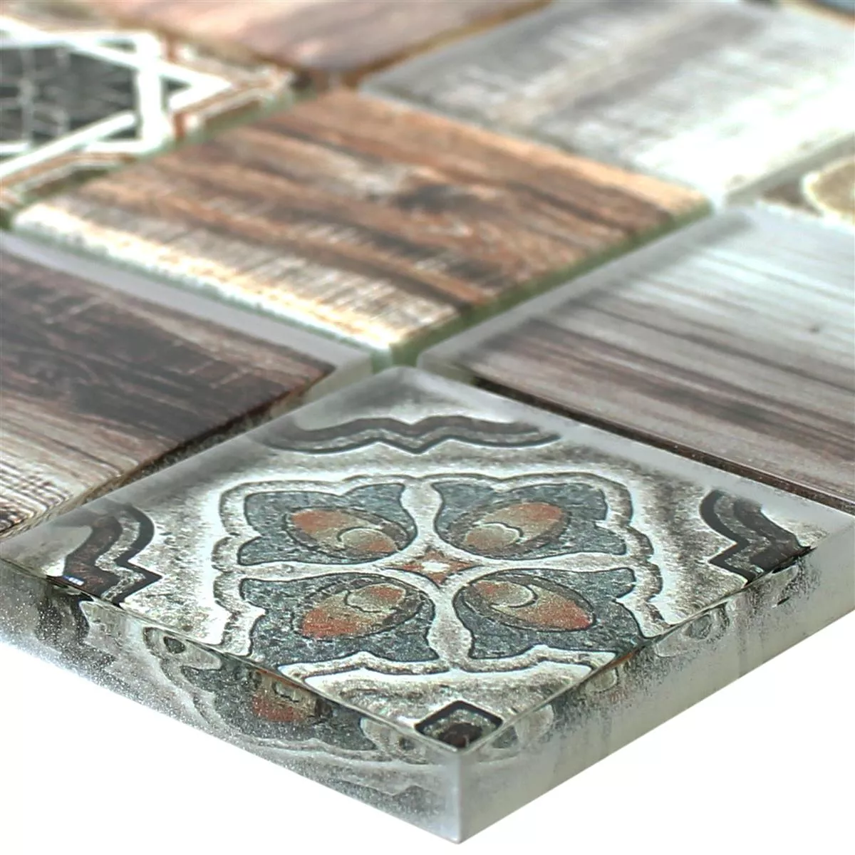 Mosaico de Cristal Azulejos Aspecto de Madera Makarska Marrón