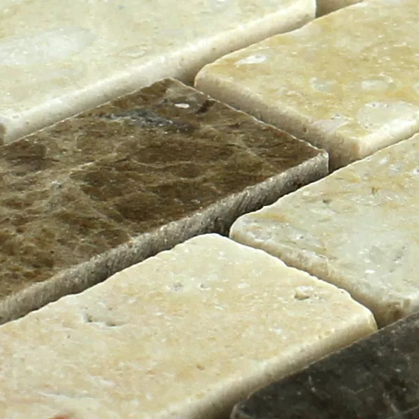 Muestra Azulejos De Mosaico Mármol Marrón Beige Pulido 