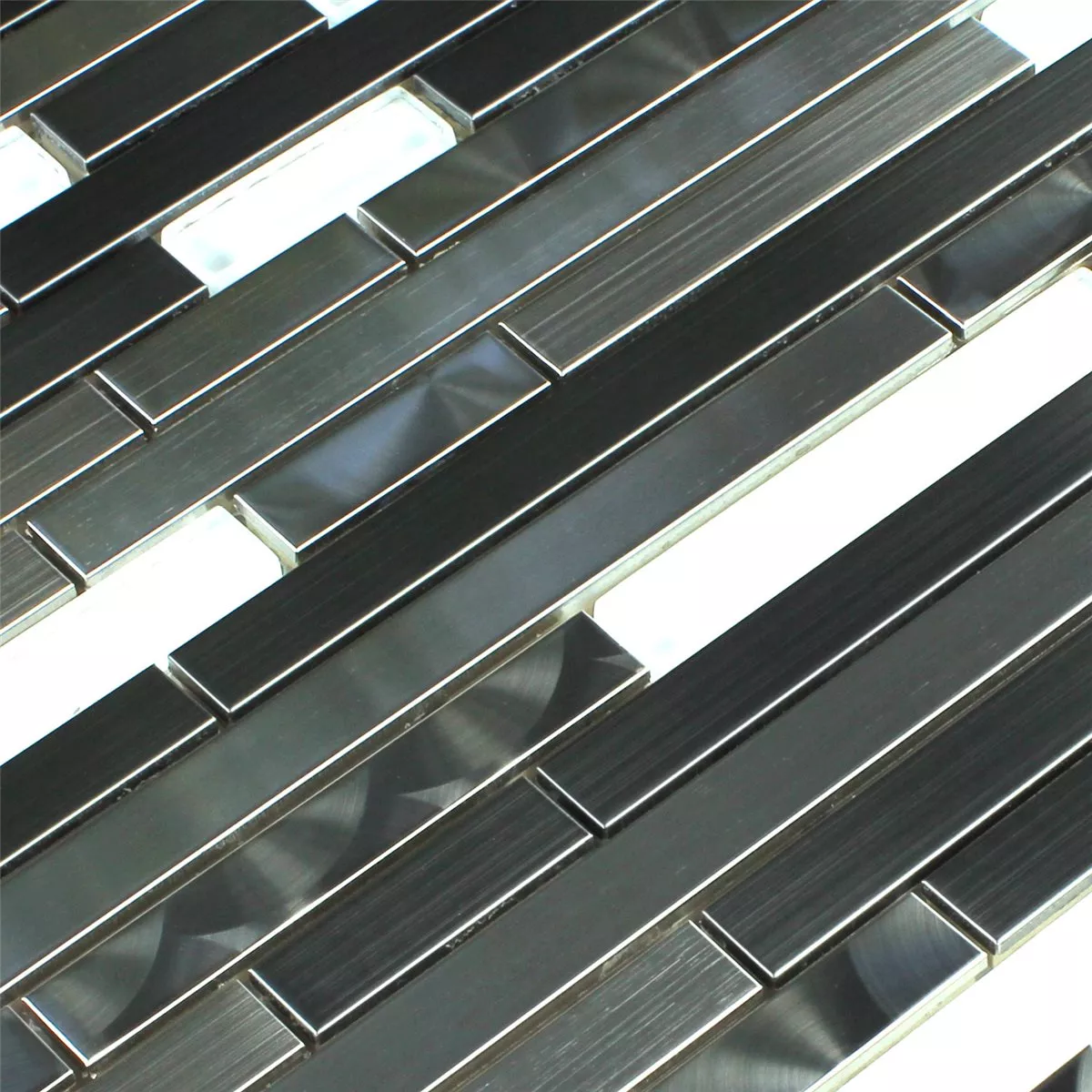 Azulejos De Mosaico Metal Cristal Blanco Plateado Sticks