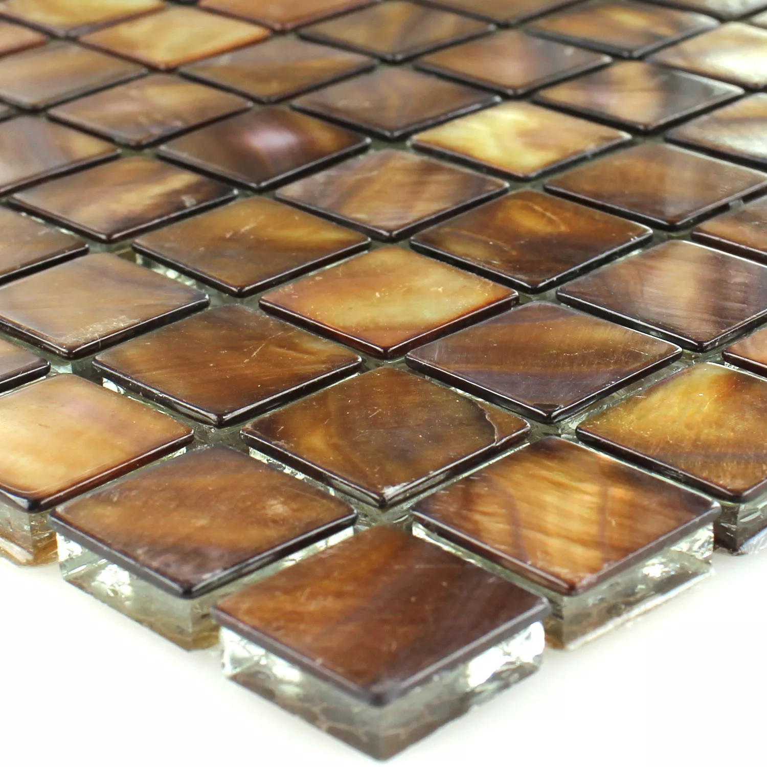 Azulejos De Mosaico Cristal Efecto Nacarado Marrón Oro 23x23x8mm