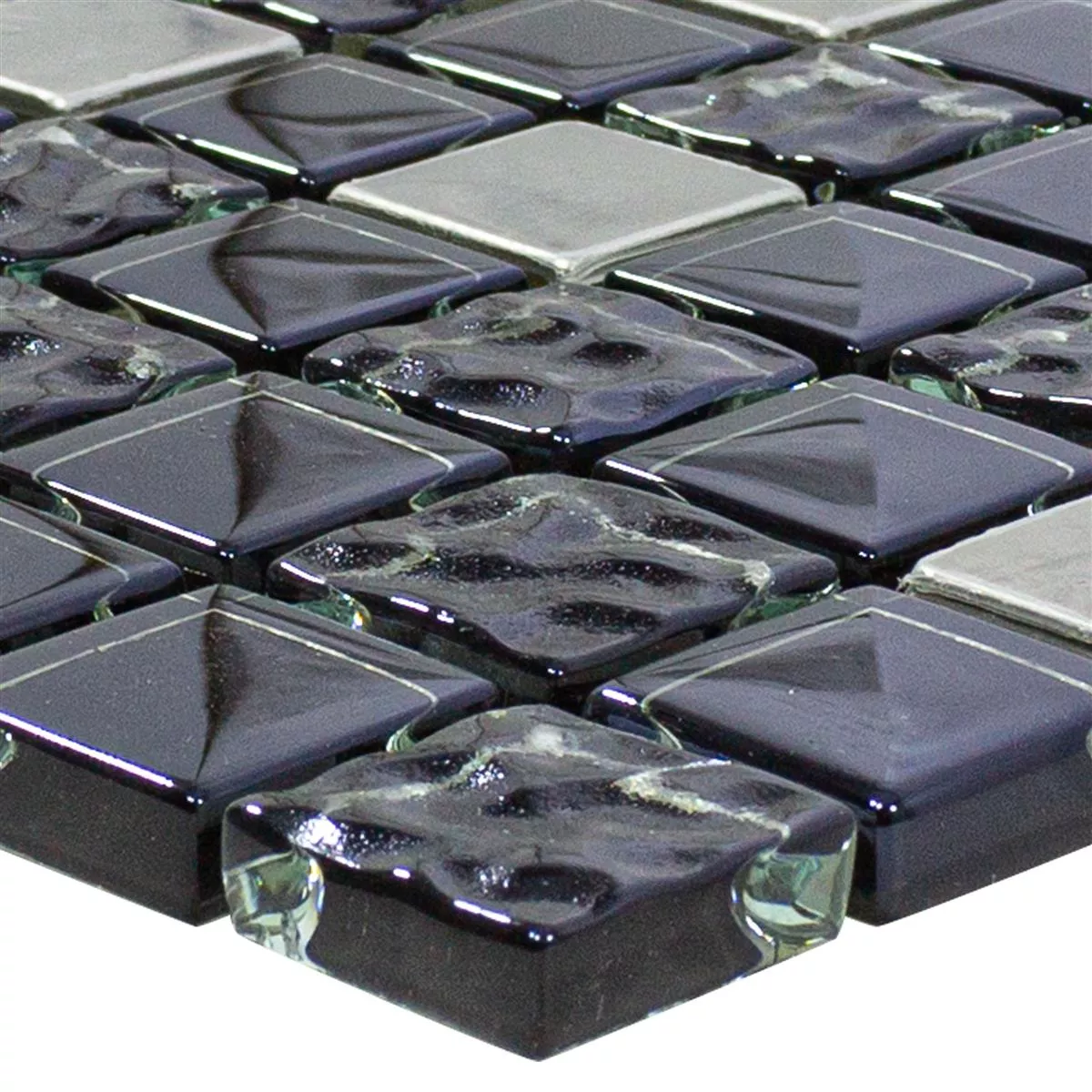 Azulejos De Mosaico Cristal Acero Inoxidable Blackriver Negro Plateado Mix Azulejos De Mosaico Cristal Acero Inoxidable Blackriver Negro Plateado Mix