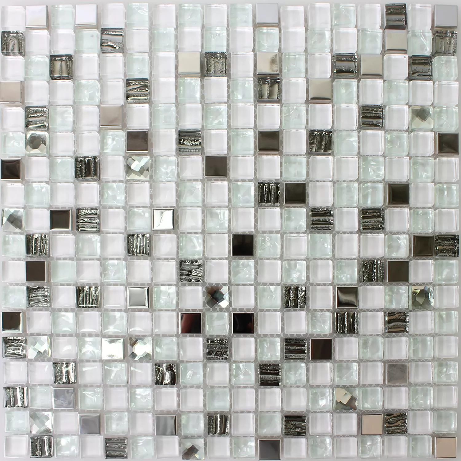 Muestra Azulejos De Mosaico Cristal Acero Inoxidable Blanco Turquesa