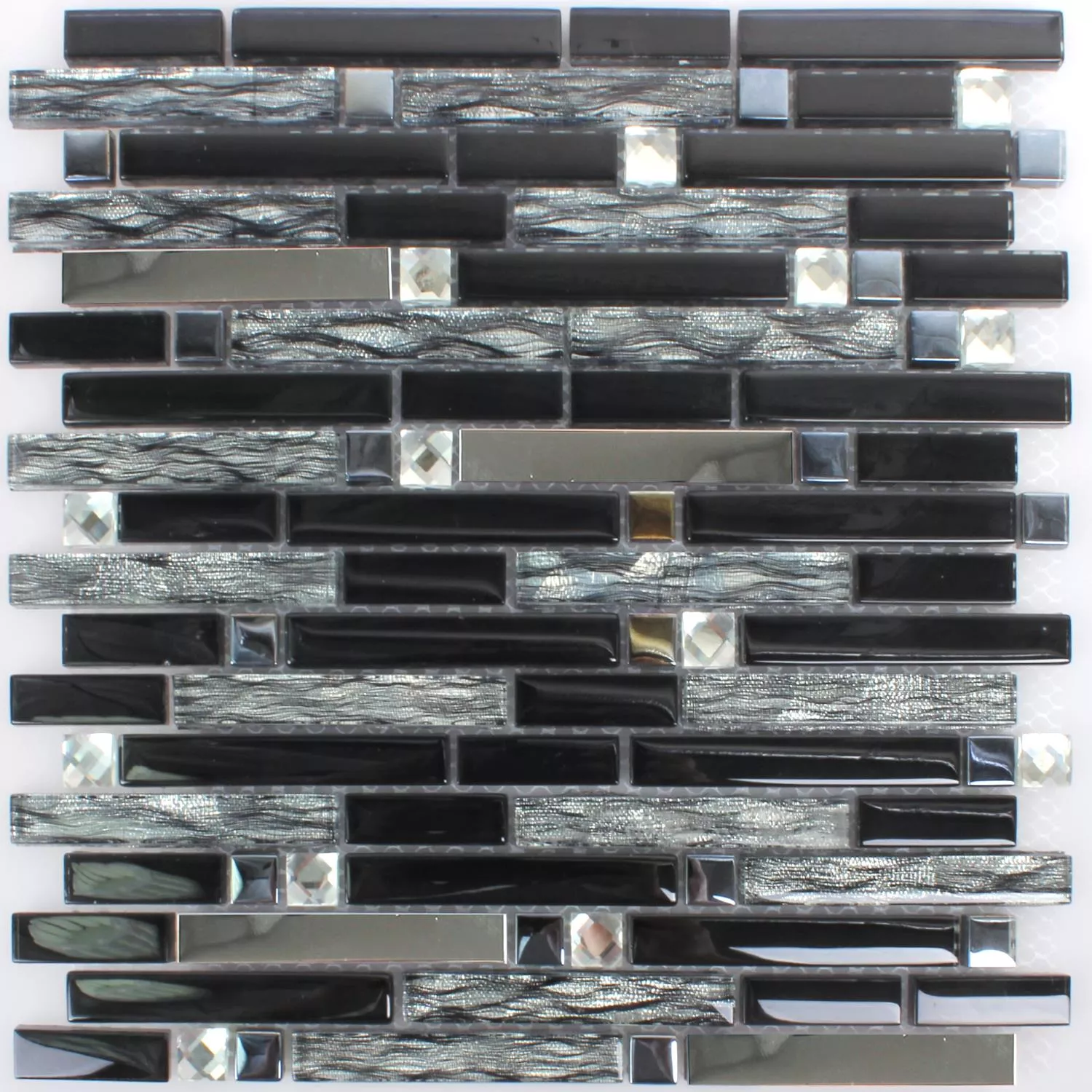 Muestra Azulejos De Mosaico Cristal Metal Latoya Plateado Negro
