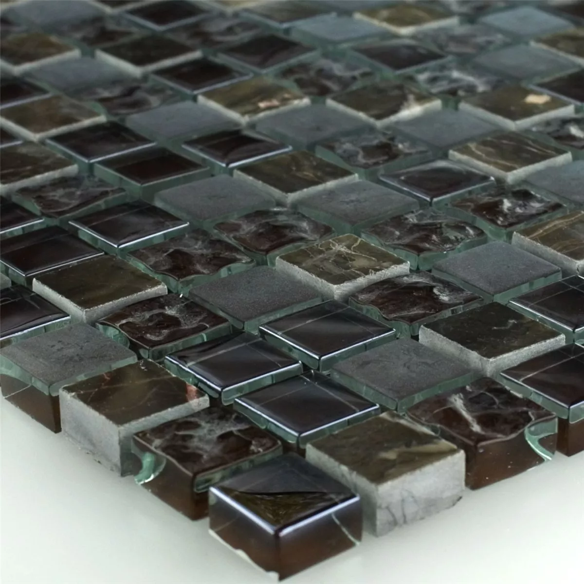 Azulejos De Mosaico Cristal Mármol Mezcla Sintra Marrón 15x15x8mm