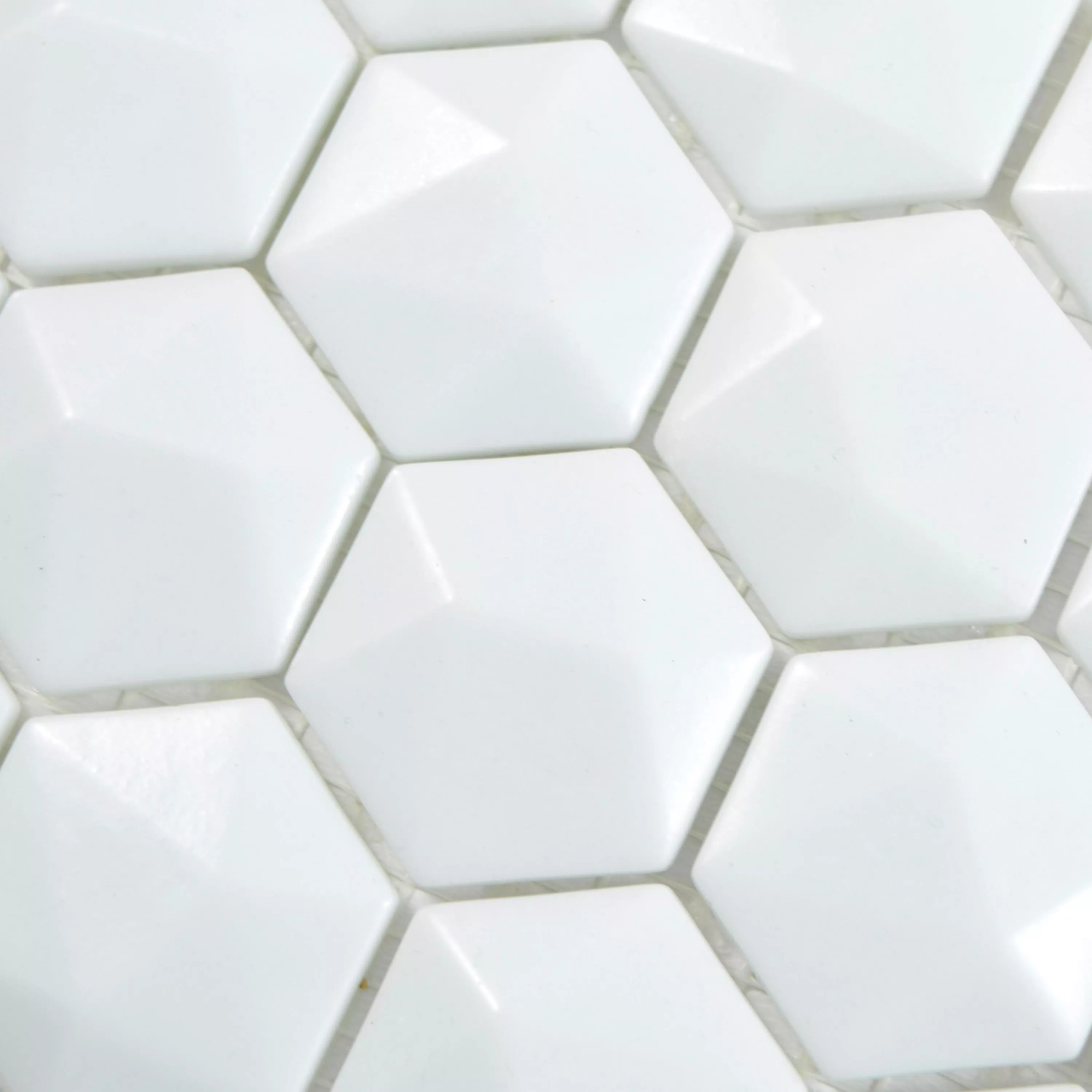 Muestra Mosaico De Cristal Azulejos Benevento Hexagonales 3D Blanco