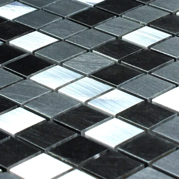 Muestra Azulejos De Mosaico Auminio Negro Plateado 