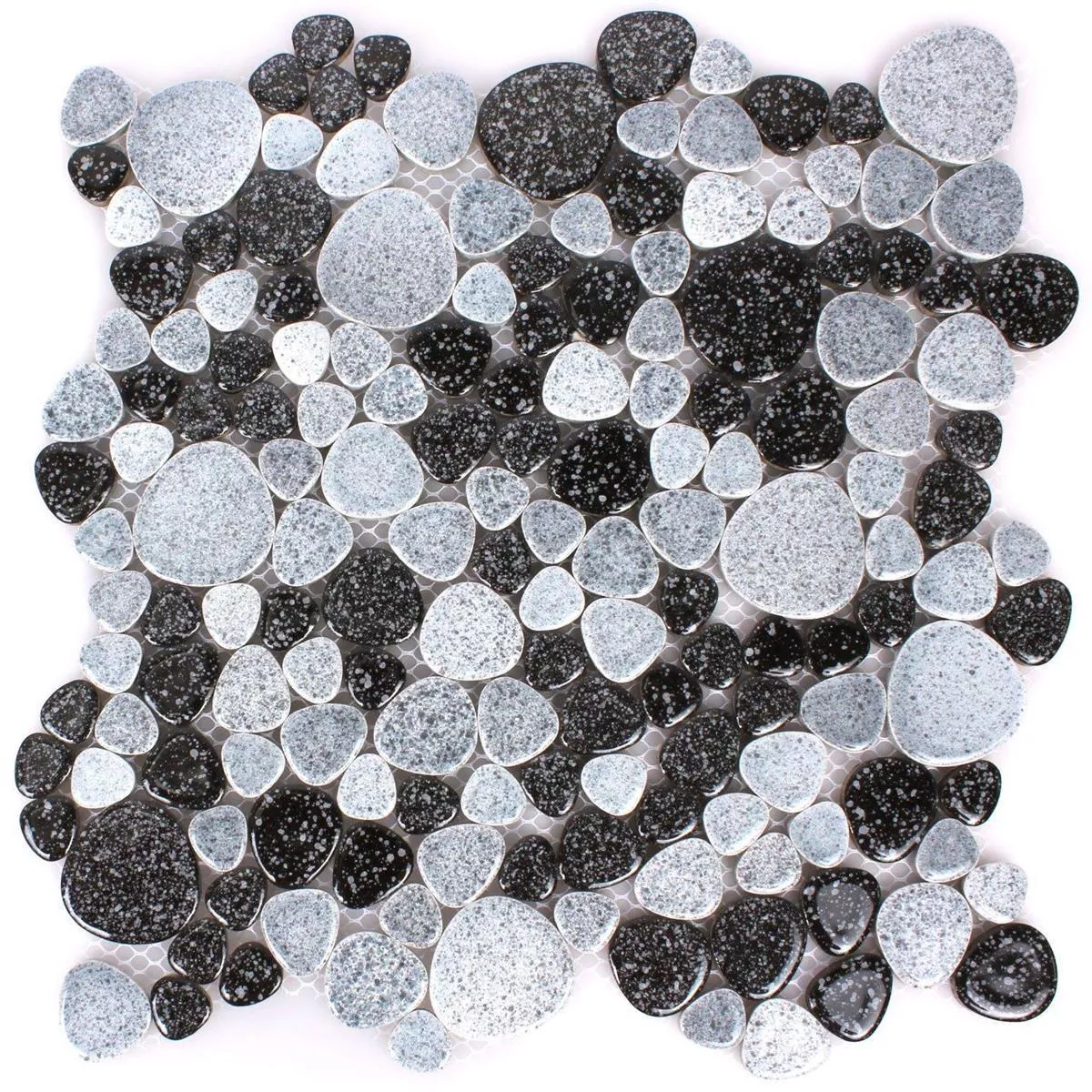 Azulejos De Mosaico Cerámica Aspecto De Guijarros Negro Blanco