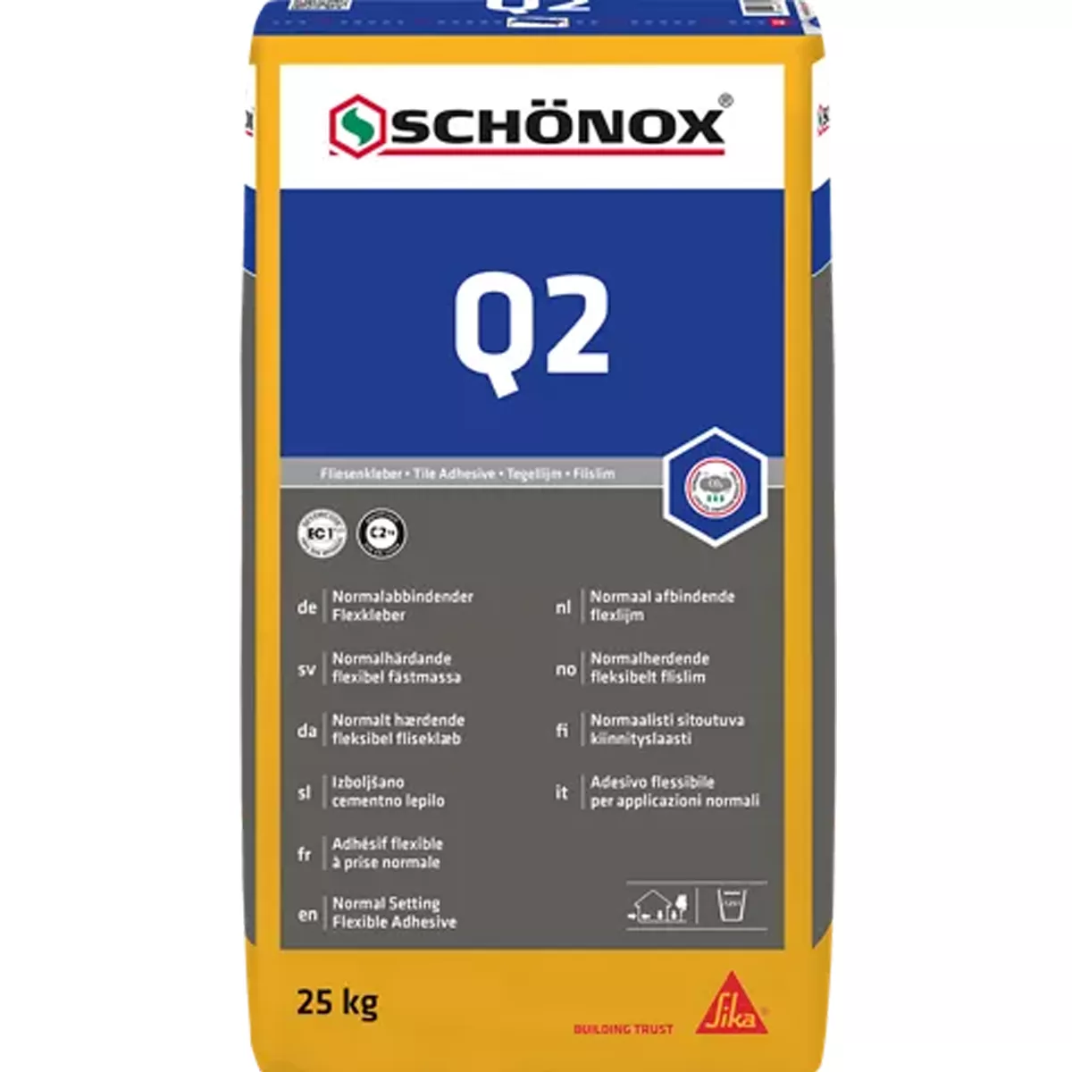 Gres Adhesivo Flexible Schönox Q2, Baldosas Cerámicas C2TE (25Kg)