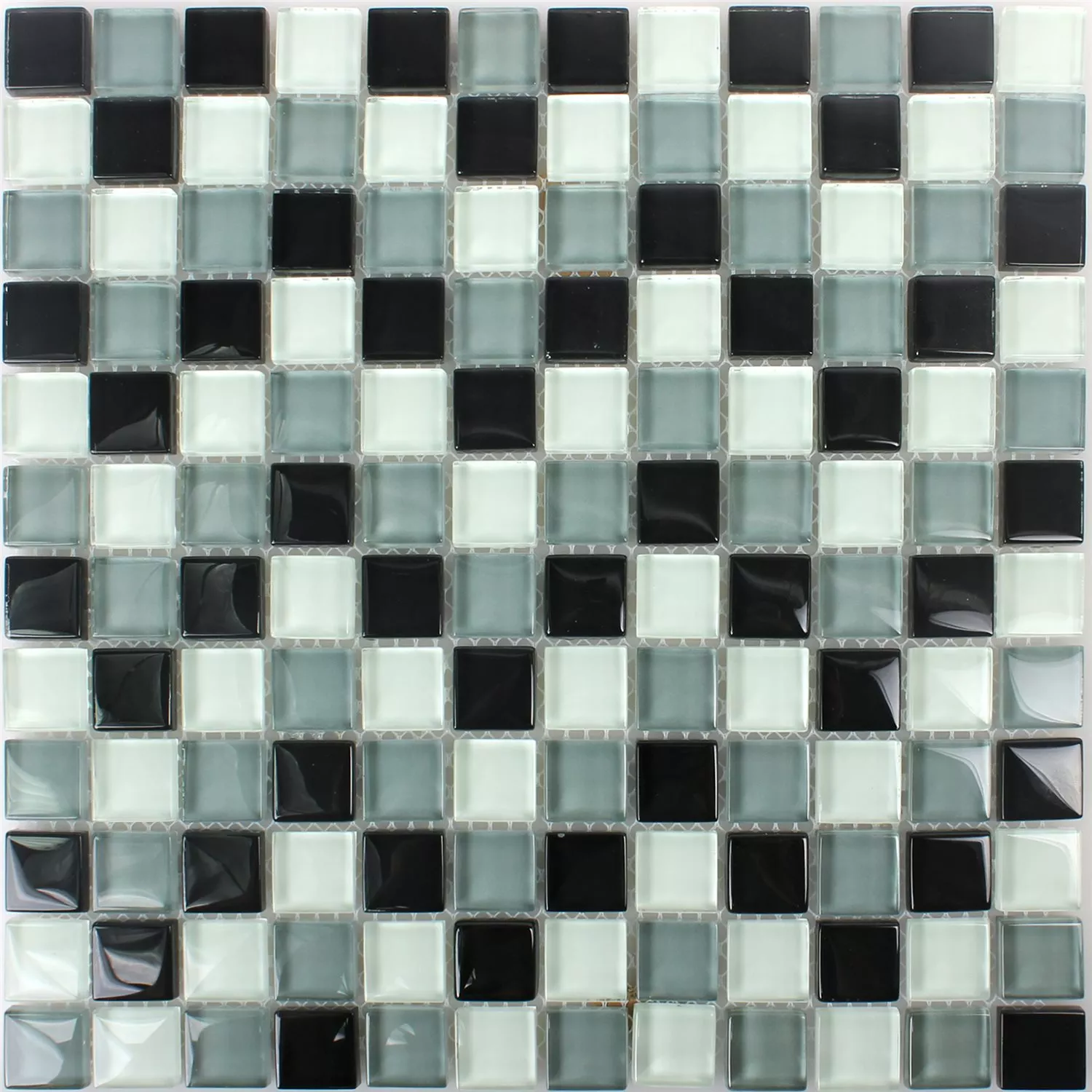 Muestra Azulejos De Mosaico Cristal Palmas Negro Gris Blanco