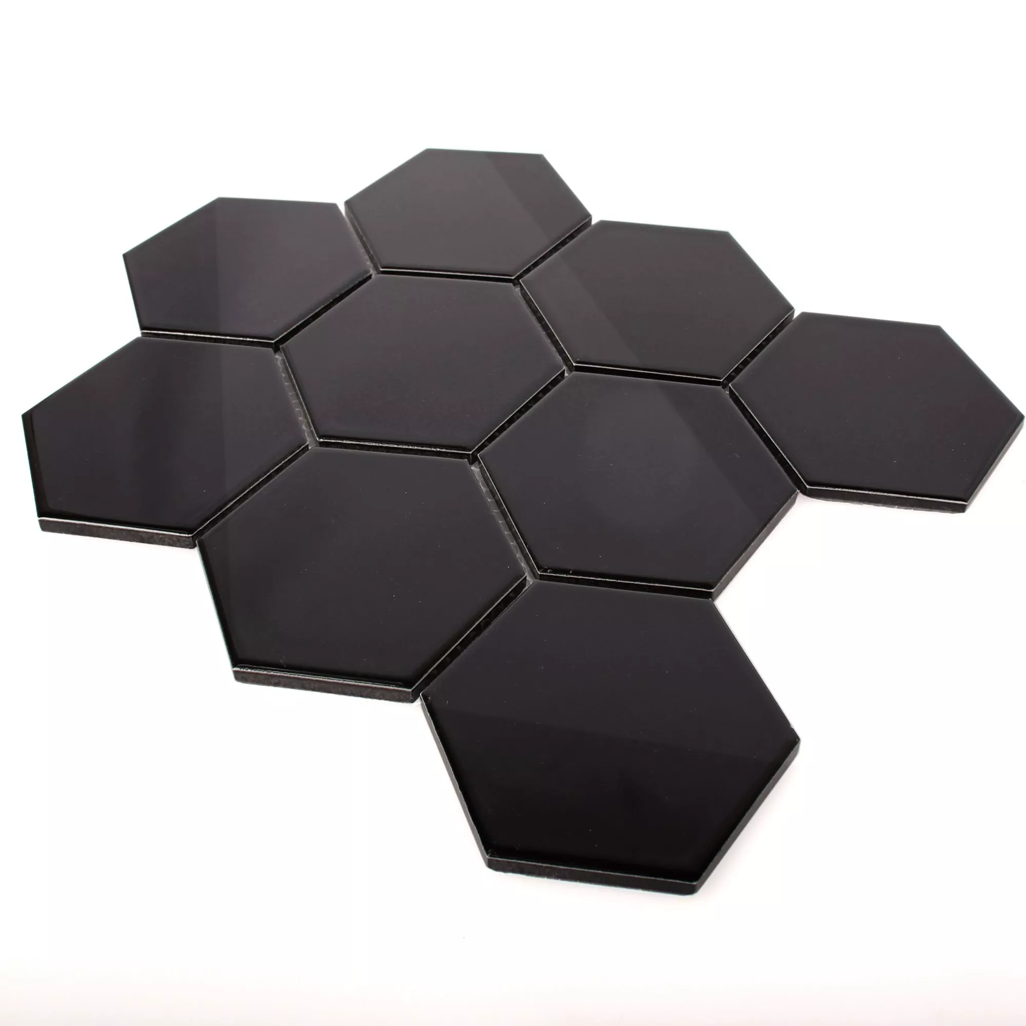 Muestra Cerámica Azulejos De Mosaico Hexagonales Salamanca Negro Brillante H95