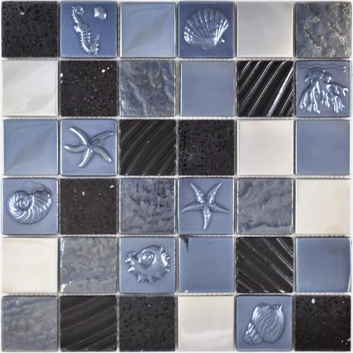 Cristal Acero Inoxidable Piedra Natural Azulejos De Mosaico Emporia Negro Plateado