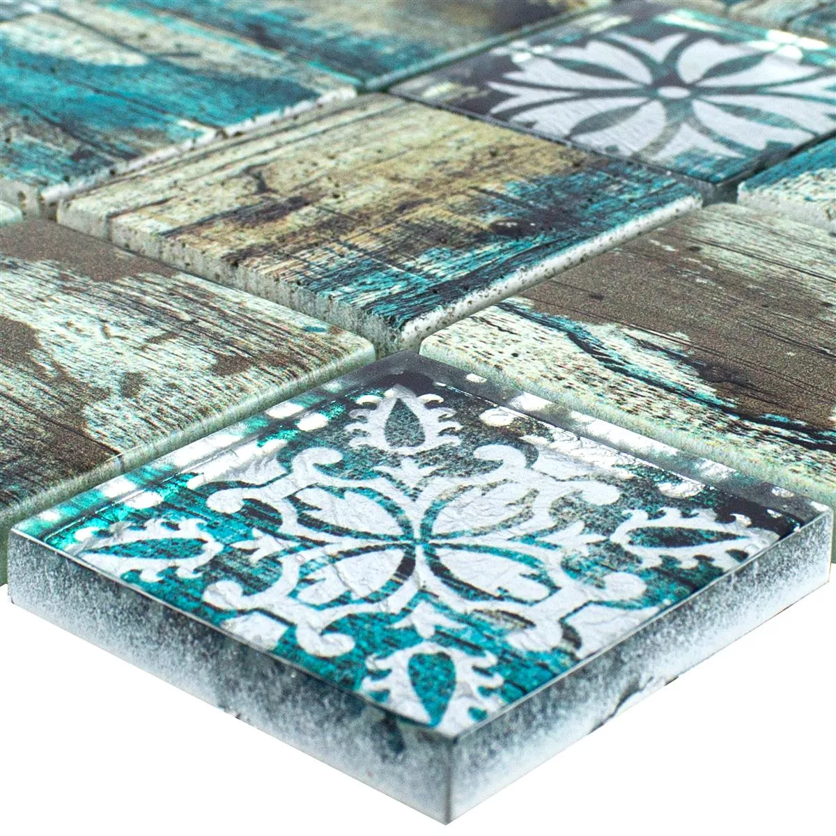 Mosaico de Cristal Azulejos Aspecto de Madera Howland Beige Verde Q48
